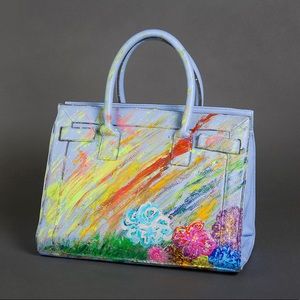 Clearance! hand-painted purse with zipper,long strap